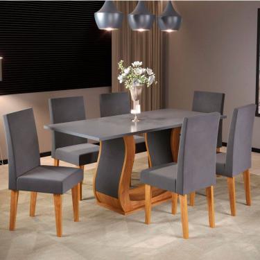Imagem de Mesa de Jantar 6 Lugares Persia Marrom/Cinza/Veludo Grafite - Pnr Móveis