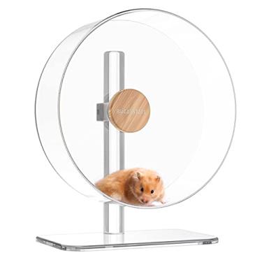 Imagem de BUCATSTATE Roda de Hamster Silenciosa de 32 cm, Roda de Exercício de Hamster de Acrílico com Suporte Ajustável Estável para Urso Dourado, Hamster, Planadores de Açúcar, Ratos e Ouriços (Transparente)