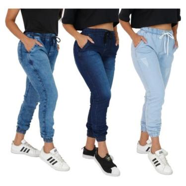 Imagem de Kit C/ 3 Peças Calça Joguer  Cores Fem Preto Azul Bege - Apollogy, 48