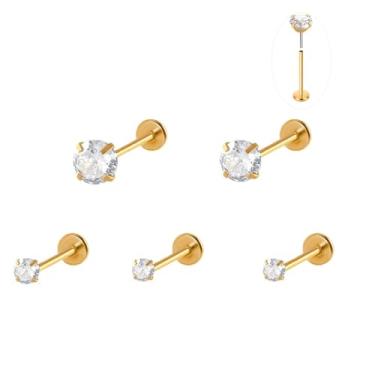 Imagem de Bigbabybig Brincos de aço cirúrgico 316L 20G barra 6 mm com costas planas para mulheres e homens piercing helix tragus labret cartilagem lábio medusa concha piercing corporal joia hipoalergênico, 3pc