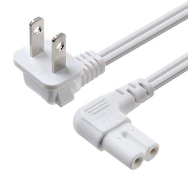Imagem de Cabo de alimentação universal de 2 pinos angular de 18 AWG – NEMA 1-15P para IEC320 C7 Figura 8 Conector de espingarda AC Tomada de cabo de alimentação (Branco) Compatível com TV, PS4 PS3 Slim, LED HDTV (4 pés)