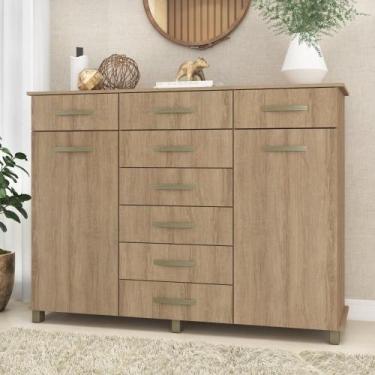 Imagem de Cômoda 8 Gavetas 2Gavetas com Cabideiro e Pés Malibu Mel - Fellicci