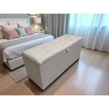 Imagem de Puff Baú Estofado Milano 1 M Em Linho - Creme