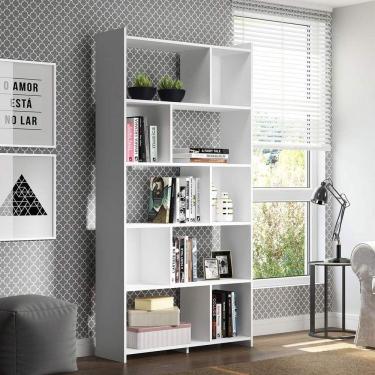 Imagem de Estante Multiuso Com Nichos 91x183cm Mdp Branco Menu Móveis Branco
