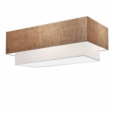 Imagem de Plafon Duplo Retangular Vivare Md-3044 Cúpula Em Tecido 70x30cm X 60x25cm - Bivolt Palha-branco 127/220v