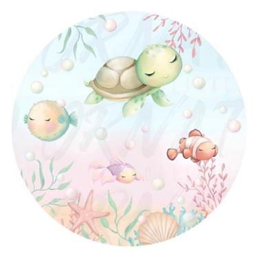 Imagem de Painel Redondo Capas Tema Fundo Do Mar Aquarela Pastéis - Use Thuco, F