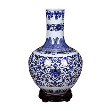 Imagem de AKALNNB Vaso de cerâmica para decoração de vaso de 40 cm vasos de porcelana grandes chineses retrô pintados à mão vaso de flores quarto sala de estar decoração ornamento flor Va