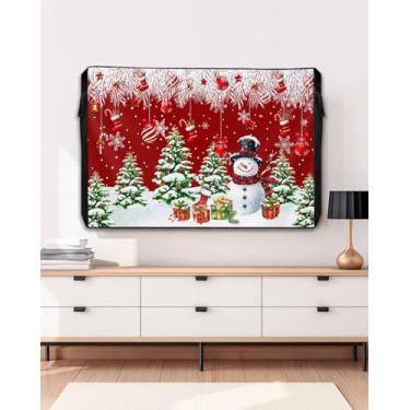 Imagem de Capa de TV ao ar livre de boneco de neve de Natal para tela plana externa, 600D de espessura, à prova d'água, à prova de intempéries, protetor de tela de TV ao ar livre com zíper para telas planas de