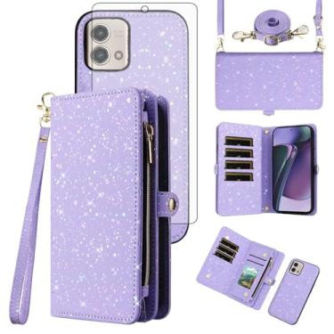 Imagem de Asuwish Capa de celular para Motorola Moto G Stylus 5G 2023 com zíper carteira magnética destacável com protetor de tela de vidro temperado e suporte de glitter celular GStylus G5 XT2317DL XT2315-5