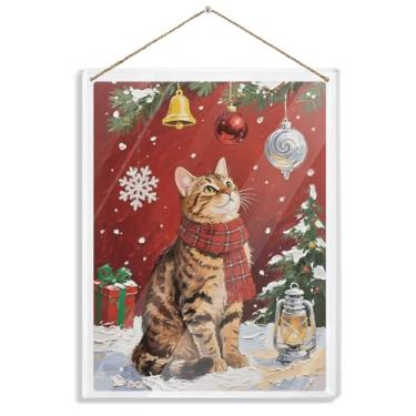 Imagem de Árvore de Natal de gato floco de neve decoração de parede acrílico decoração de natal sinal engraçado presente de natal placa decorativa de natal para parede e interior decoração de casa de inverno