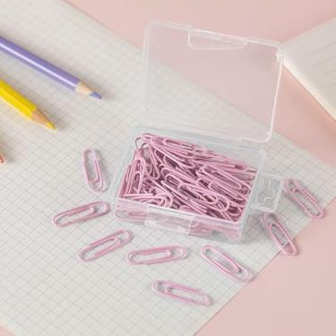 Imagem de 50 clipes de papel U com uma caixa de plástico, adequado para organização de documentos de papelaria de escritório, rosa
