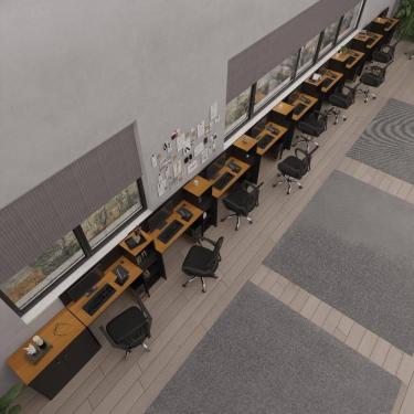 Imagem de Conjunto De Escritório Tech 8 Livreiro 1 Buffet E 9 Mesas 90 - Preto E Cedro Preto E Cedro