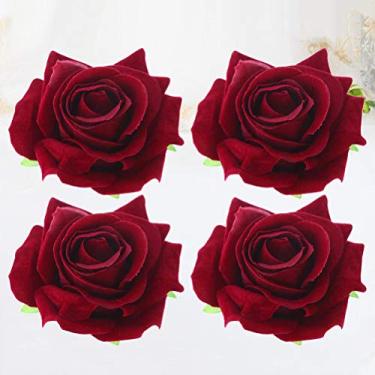 Imagem de 4 peças de pano rosa grampo de cabelo elegante flor decoração de cabelo para meninas para festas havaianas, casamentos e festivais, design rosa vívido