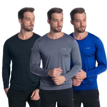 Imagem de Kit 3 Camisa Camiseta Masculina Manga Longa Proteção Solar Uv Segunda 