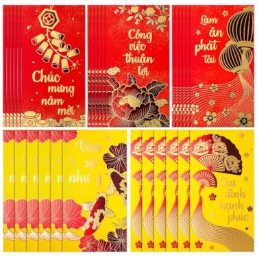 Imagem de Zhanmai Conjunto de envelopes de dinheiro da sorte vermelho vietnamita para o ano novo vietnamita de 16,69 x 9,5 cm, vários 5 designs de produtos de ano novo para presentes familiares e amigos (estilo