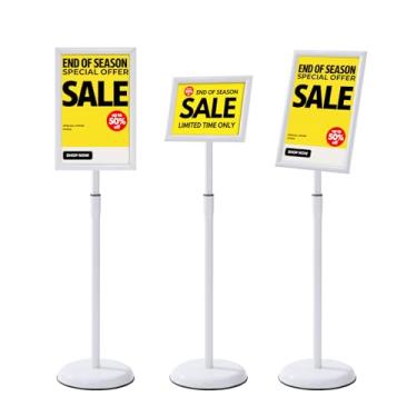 Imagem de RKERSEIK Suporte de sinalização, suporte de pôster de placa de chão para exibição, suporte de sinalização de pedestal resistente para publicidade de menu diplay (branco, 8,5 × 11)