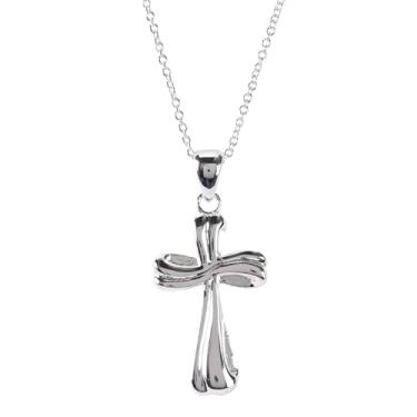 Imagem de Dicksons Colar elegante de 45,7 cm em tom de prata Mobius Bud Cross Colar com design de fita polida Pingente Fluido Faith Jewelry
