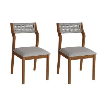 Imagem de Conjunto 2 Cadeiras De Jantar Lagum Conforto Estofada Jequitibá Terra Linho Cinza