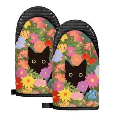 Imagem de Slohif Conjunto de mini luvas de forno – Luvas de cozinha longas e resistentes ao calor para mulheres, luvas de forno 100% algodão com aderência de silicone, antiderrapantes e duráveis para cozinhar e