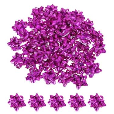 Imagem de PATIKIL Mini laços de presente de estrela de 3,8 cm, 100 peças, pequenos laços autoadesivos de embrulho a laser de Natal para festas de casamento, aniversário, rosa vermelha