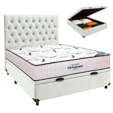 Imagem de Box Bau Branco+Colchão Casal High Foam Ortobom+Cabeceira