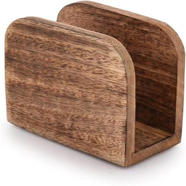 Imagem de Porta-guardanapos de madeira de manga acabamento ardente para cozinha dispensador de armazenamento de guardanapos de papel vertical casa, festa, restaurante, hotel, café, bar pacote de 1 peça