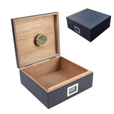 Imagem de Umidor de charuto, umidificador de cedro com higrômetro digital frontal e umidificador de fibra de carbono comporta 35 charutos caixa de charutos A