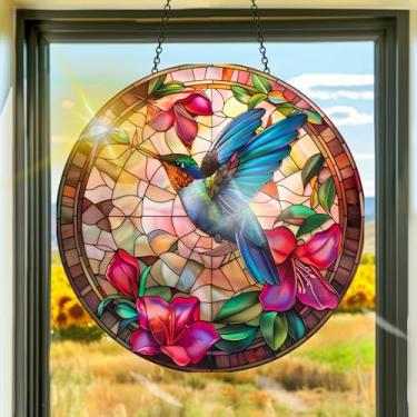 Imagem de Apanhador solar de acrílico colorido, decoração de janela pendurada para beija-flor, arte de parede de arco-íris, para sala de estar, quarto, varanda, decoração de jardim interno e externo, 19 x 19 cm