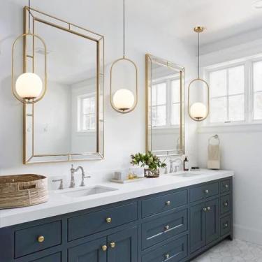 Imagem de Luminária pendente industrial retrô, luminária de cabeceira E27, iluminação para mesa de jantar, lustre com anel de metal preto e cúpula de vidro, luminária de parede moderna, loft, entrada,