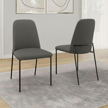 Imagem de Kit 02 Cadeiras Sala De Jantar Lior Com Encosto Estofado Base Preta Linho Grafite - Desk Design