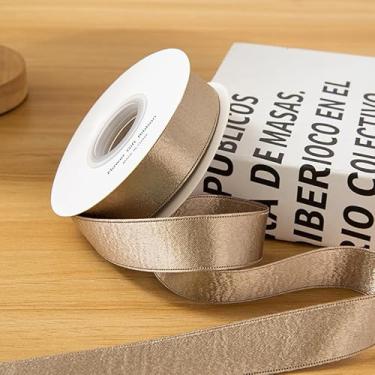 Imagem de Fita brilhante de 10 jardas de cetim sólido metálico de 2,5 cm de largura para embrulho de presente DIY decorativo de casamento - 1 rolo (champanhe)