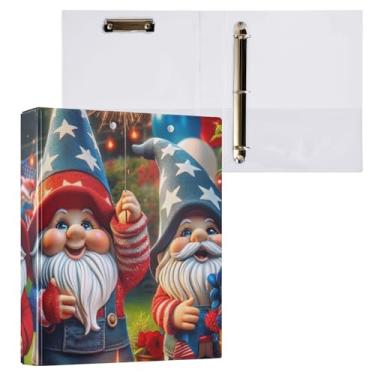 Imagem de Pasta para prancheta de gnomos fofos Dia da Independência, 3 anéis redondos, organizador de fichário de 2,5 cm para tamanho carta (21,6 cm x 28 cm), 1 pacote