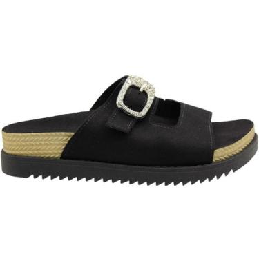 Imagem de Tamanco Slide Plataforma Moleca Camurça Flex Fivela Cravejada Feminina