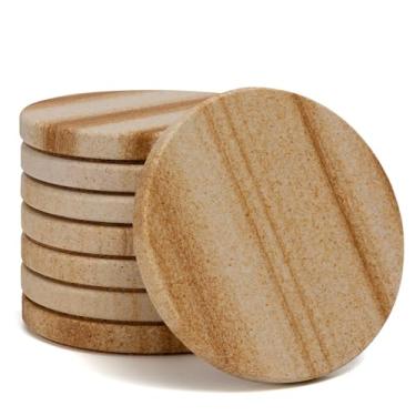 Imagem de YONGHEE Conjunto de 8 porta-copos de arenito, porta-copos de mármore redondos modernos elegantes para decoração de mesa de café, porta-copos de pedra absorvente para bebidas, 10 cm