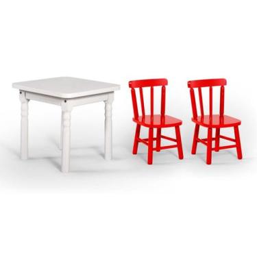 Imagem de Conjunto Mesinha Infantil Branca com 2 Cadeiras Kids Vermelho - Straub
