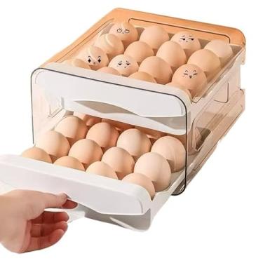 Imagem de gaveteiro duplo em plástico tipo porta 32 ovos com para cozinha geladeira(2 ANDER(BRANCO))