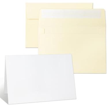 Imagem de Pacote com 44 cartões em branco e envelopes creme, 10 x 15 cm, envelopes A4 autoselados com conjunto de cartolina dobrada, para cartões de felicitações DIY, cartões de agradecimento, convites de