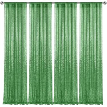 Imagem de 2 x 2,5 m - 4 peças de painéis de cortina de lantejoulas verdes grama, cenário fotográfico, cortinas com glitter, fundo de tecido para decoração de festa de casamento de Natal