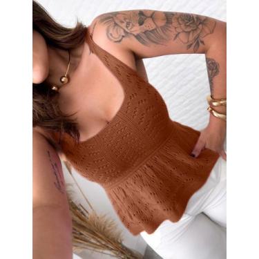 Imagem de Bata Rendada Blusa Feminina Babado Regata Blusinha Tricot Verão Modal 