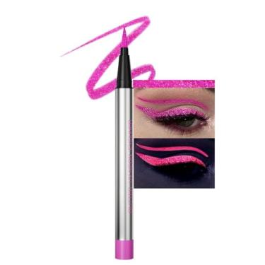 Imagem de Delineador roxo brilhante UV neon gel delineador lápis maquiagem, arco-íris Halloween colorido gel delineador de olhos brilho na maquiagem escura, delineadores à prova d'água de longa duração para