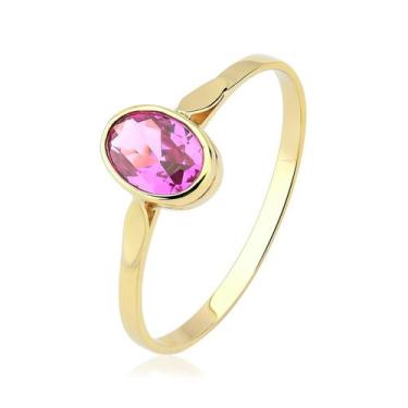 Imagem de ANEL SOLITÁRIO PEDRA COLORIDA SEM GARRAS OURO 18K A1006 Tamanho:26Cor: