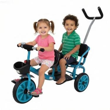 Imagem de Triciclo Infantil Duplo 2 Lugares Empurrador Tipo Carrinho Duo Passeio
