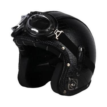 Imagem de Capacete Retrô Vintage De Couro PU Para Motocicleta Aberto 3/4 Estilo 