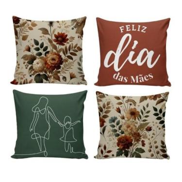 Imagem de 4 Capas de Almofadas Dias das Mães com Zíper 0,40cm x0,40cm sem Refil 