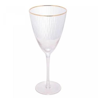Imagem de Taça de Vinho com Borda Dourada Lines Vidro Transparente 400ml Wolff