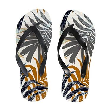 Imagem de Chinelo fino feminino abstrato tropical palmeira folhas praia tanga sandálias confortáveis para viagem de verão para homens, Multicor, 8-9 Narrow Women/6.5-7 Narrow Men