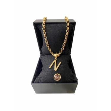 Imagem de Colar Feminino Elo Português Grosso 6mm Letra "N"