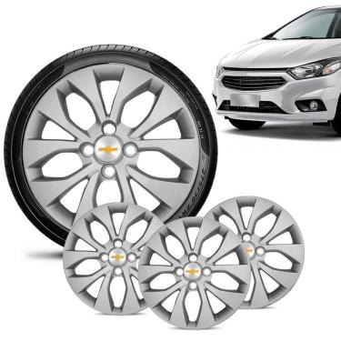 Imagem de Jogo 4 Calota Chevrolet GM Onix 2017 18 19 Aro 14 Prata Emblema Prata