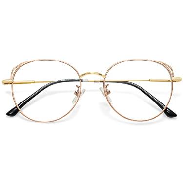 Imagem de SOJOS Óculos com bloqueio de luz azul olho de gato para mulheres, hipster, armação de metal, óculos femininos She Young SJ5027, marrom e dourado, Middle