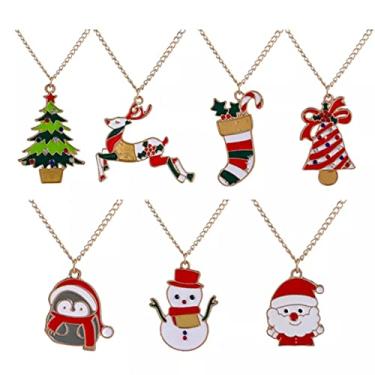 Imagem de CNBPIC 7Pcs Feliz Natal Boneco de Neve Colar Beer Tree Pingente Cadeia Joias Presente